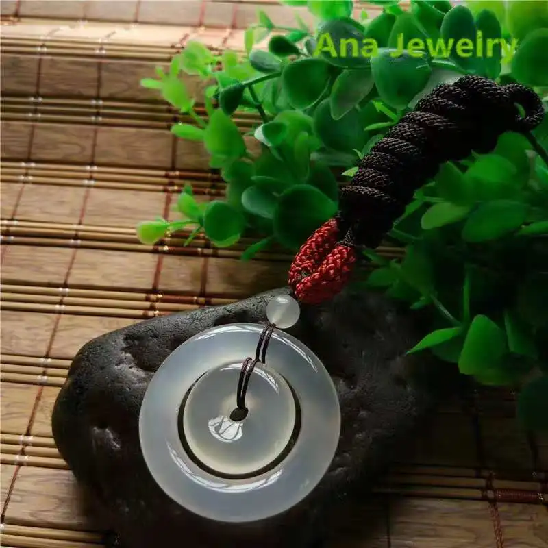 Chalcedony Pendant Agate Ice White Gray Agate Child and Mother Safety Buckle Necklace Pendant Factory Wholesale image 3