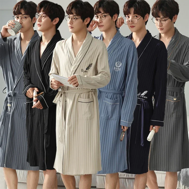 

Plus Size Long Sleeve Cotton Kimono Robes for Men 2024 Autumn Winter Korean Loose Sleepwear Bathrobe Male Homewear Home Clothes