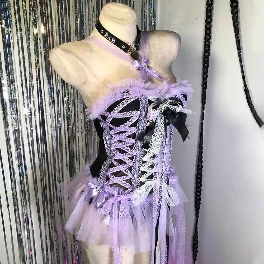 

Fairy Harajuku Emo Bow Eco Kawaii Heart 90s Punk Rock Goth DIY E-Girls Grunge Y2K Lace TOPS Hand Made Gothic Dress Hip Hop