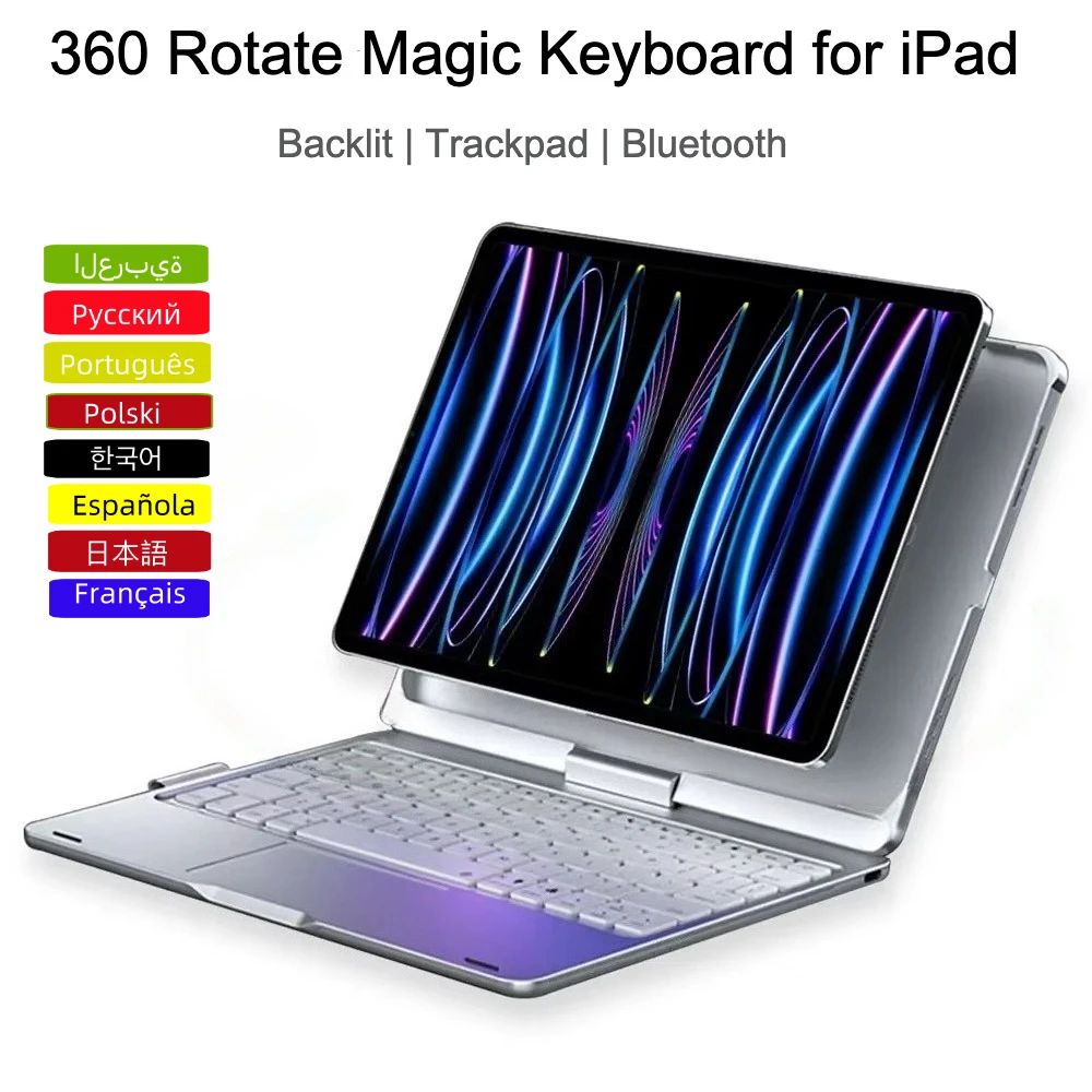 360° Magic Backlit Keyboard Case for IPad Air11/13 2024 M2, Pro13/11 2024 M4 Pro12.9 10Gen 10.9,iPad Cover for Air4 Air5 Air3