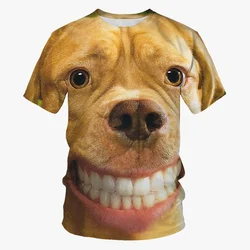 Funny Dog Face 3D Print T-shirt Cool Animal Graphic Crew Neck Short Sleeves Casual Fashion Men's T-Shirt Summer Tops Street Tees