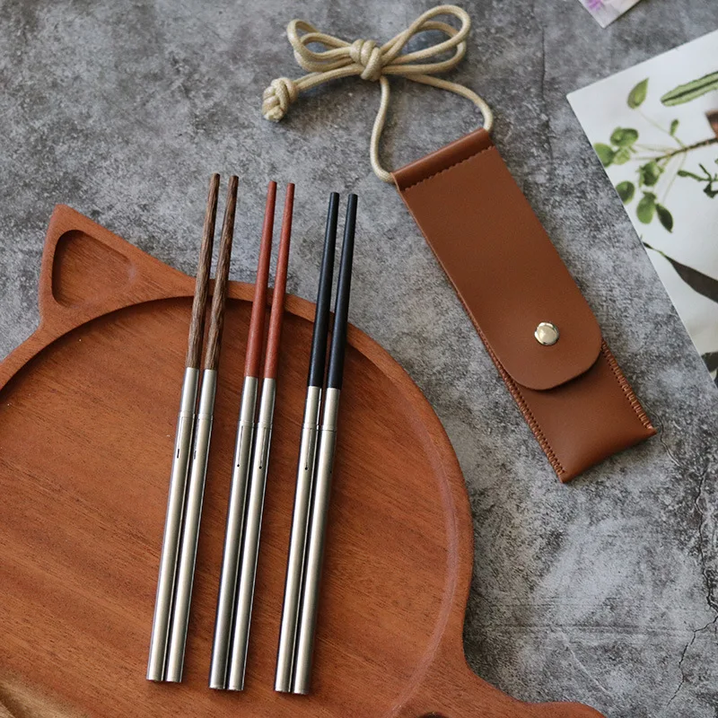 Foldable Stainless Steel Chopsticks with Storage Bag Portable Retro Chopsticks Household Kitchen Cutlery Tools