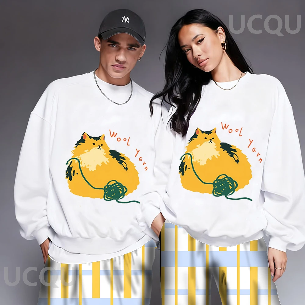 طقم سويت شيرت برقبة دائرية مقاسات متعددة 2D كارتون قطة غزل صوف طباعة نسيج بوليستر مريح للترفيه المنزلي #1