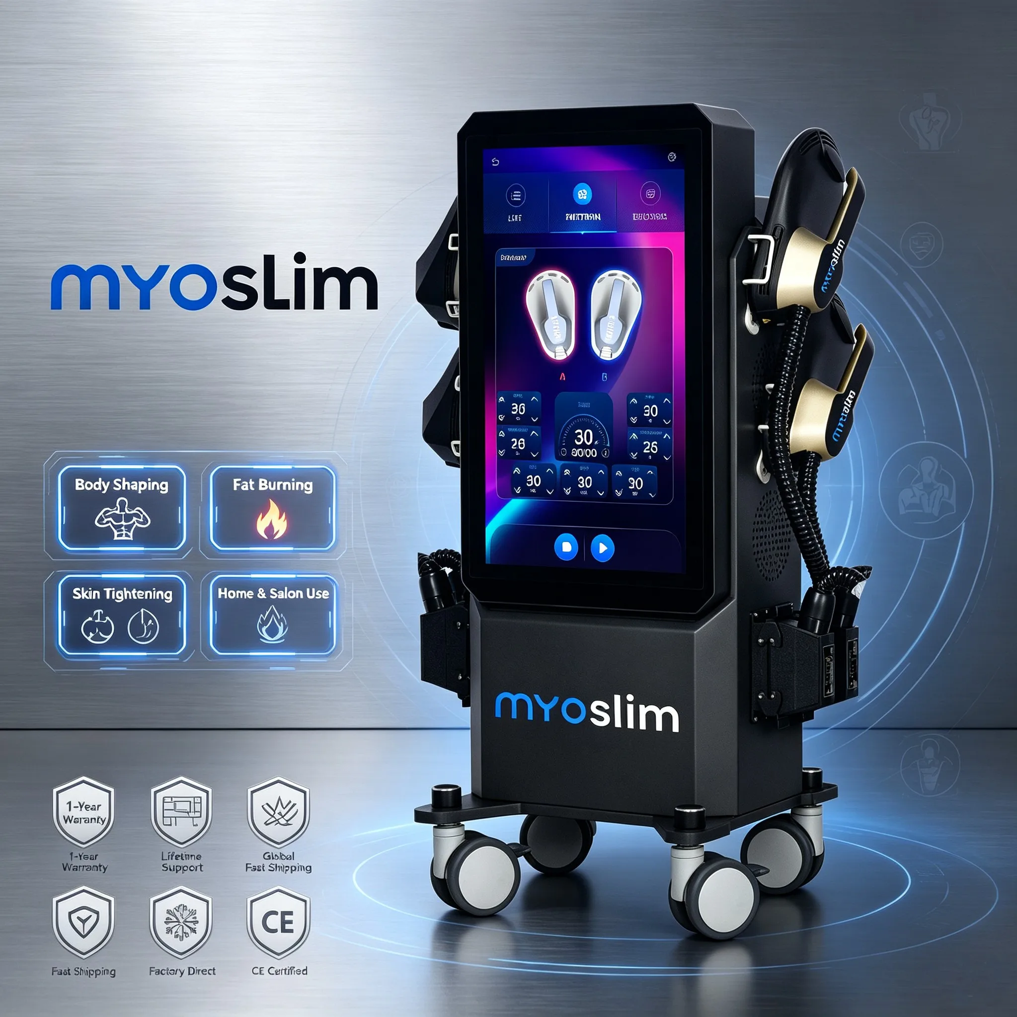 Myoslim 6500W Large screen EMS Muscle Stimulator Machine Fat Burning Body Contouring Sculpting Beauty Massager Devices For Salon