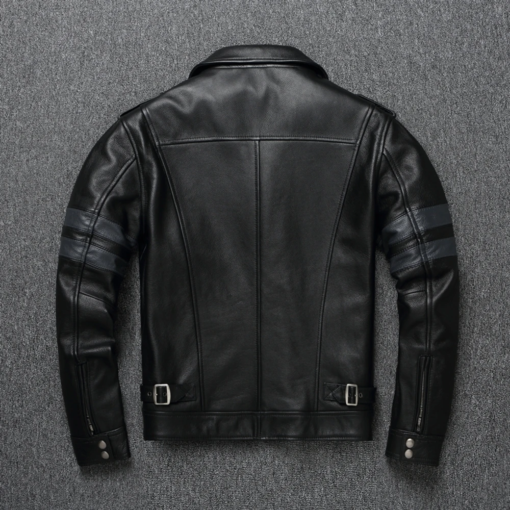 Black 2024 Top Layer Cowhide Coat Vintage Lapel Motorcycle Jacket Classic Men's Leather M65