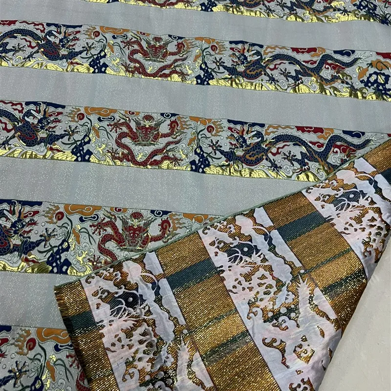 

Long Strip Fabric for Hanfu Collar Gold Thread Embroidered Dragon Pattern Traditional Chinese Clothing Accessory