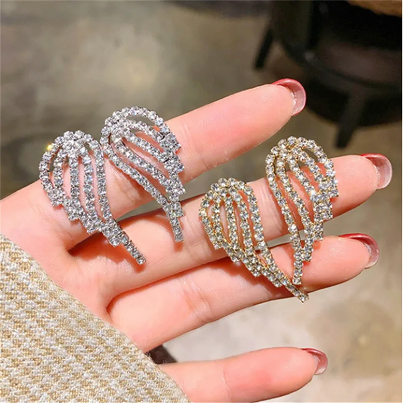 Fashion Swiss Diamond Wing Earrings Female Party Wedding Feather Earring Angel Wings Stud Crystal Earrings New Elegant Jewelry