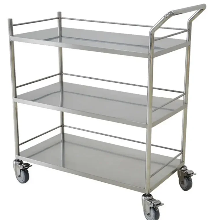 Heavy Duty 800 Pound Load-Bearing Stainless Steel Wire Mesh Standing Type Handcart with 2-Wheel Brakes for Warehousing Logistics