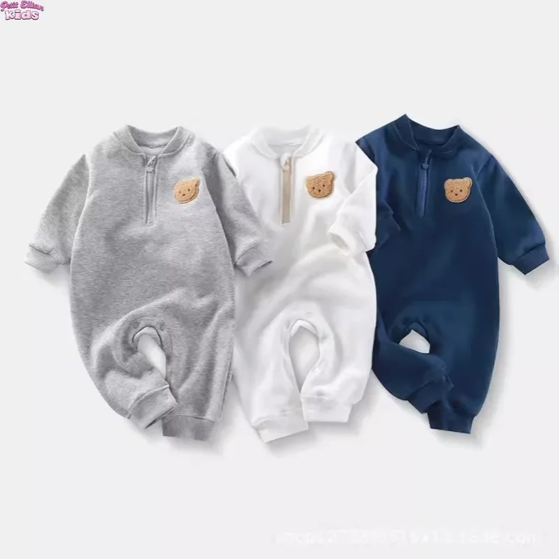 

Toddler Fleece Bear Romper 0-2Y Newborn Baby One Piece Jumpsuit with Bear Patch Warm Casual Winter Clothes for Baby Boy Girls
