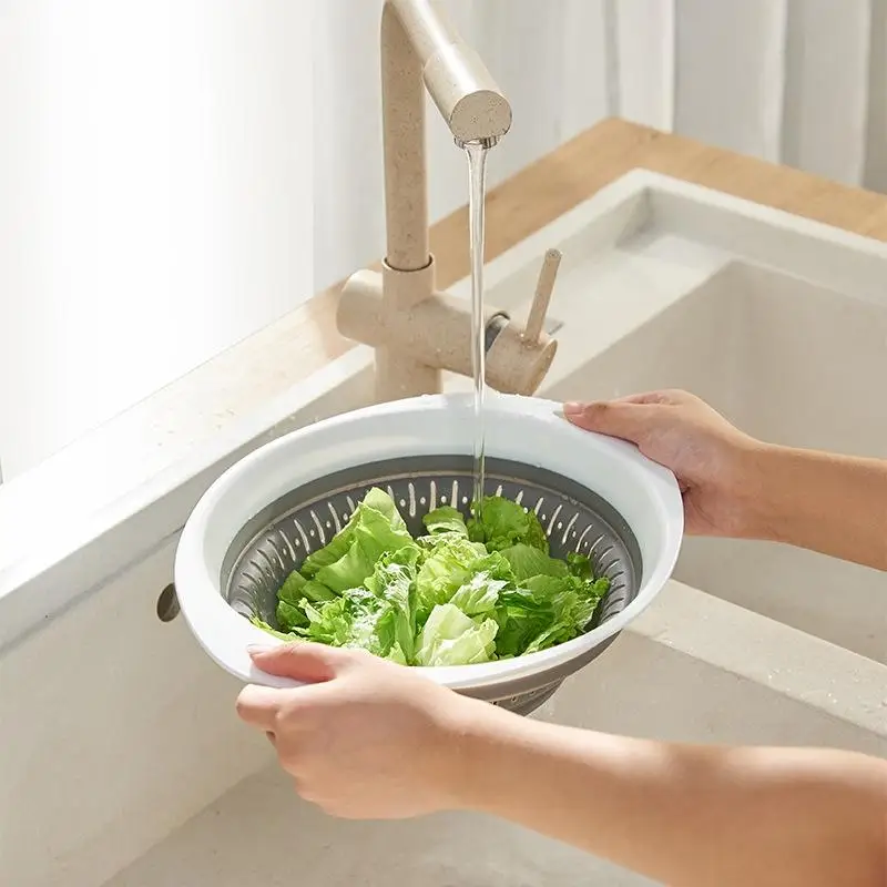 ~Collapsible Kitchen Colander Set With Food Safe Material And Fast Drainage Perfect For Washing Fruits Vegetables Home Use