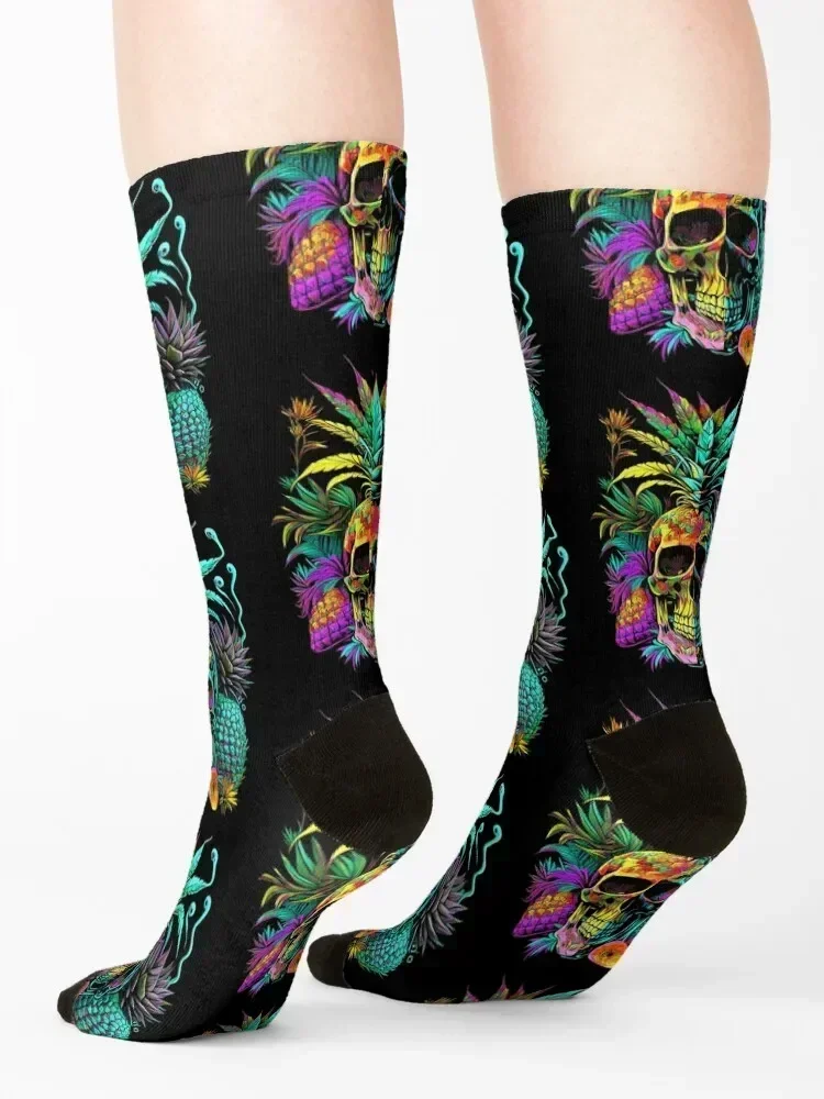 Trippy Tropical Pineapple Skull Retro Art Socks Christmas cotton summer hip hop Socks Man Women's
