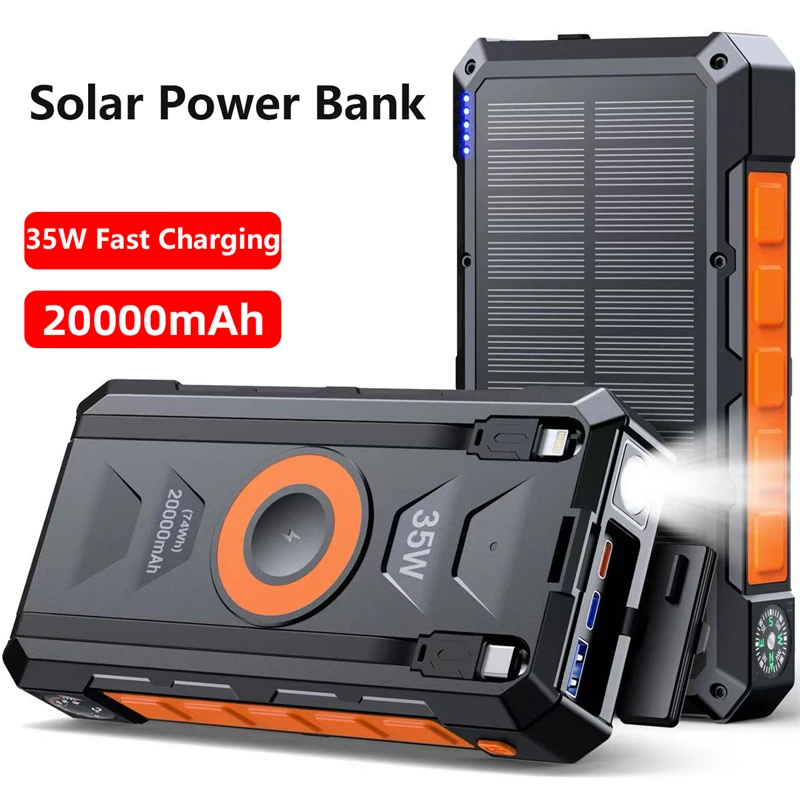 3 in 1 Solar Magnetic Power Bank 35W Super Fast Charging Wireless For iPhone 12-17 iWatch Airpods 20000mAh Portable Powerbank