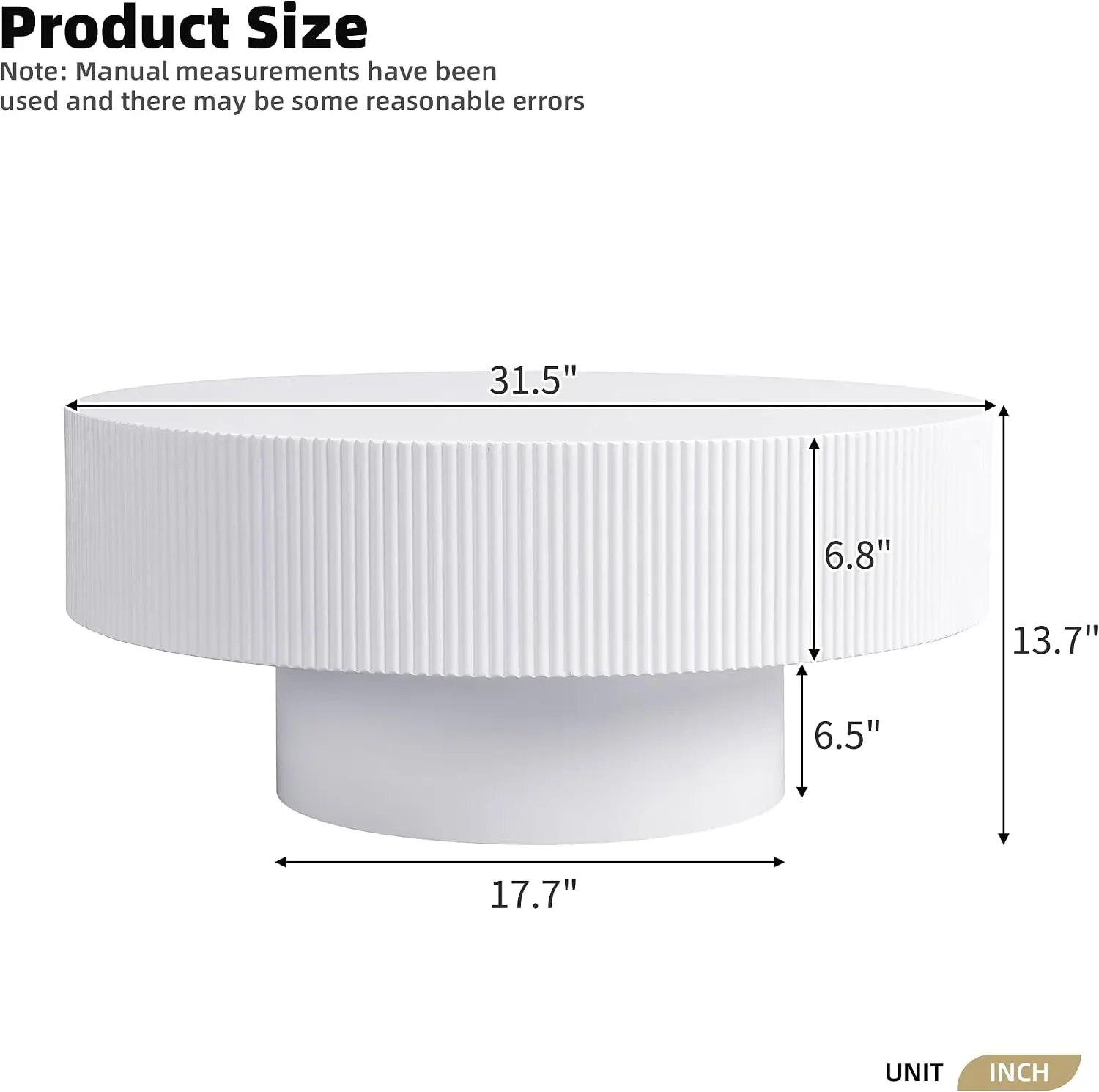Modern Round Coffee Table With Sturdy Circular Base, Wood Center Table For Living Room Reception Room Office, Easy Assembly Circular Accent Furniture Piece, White