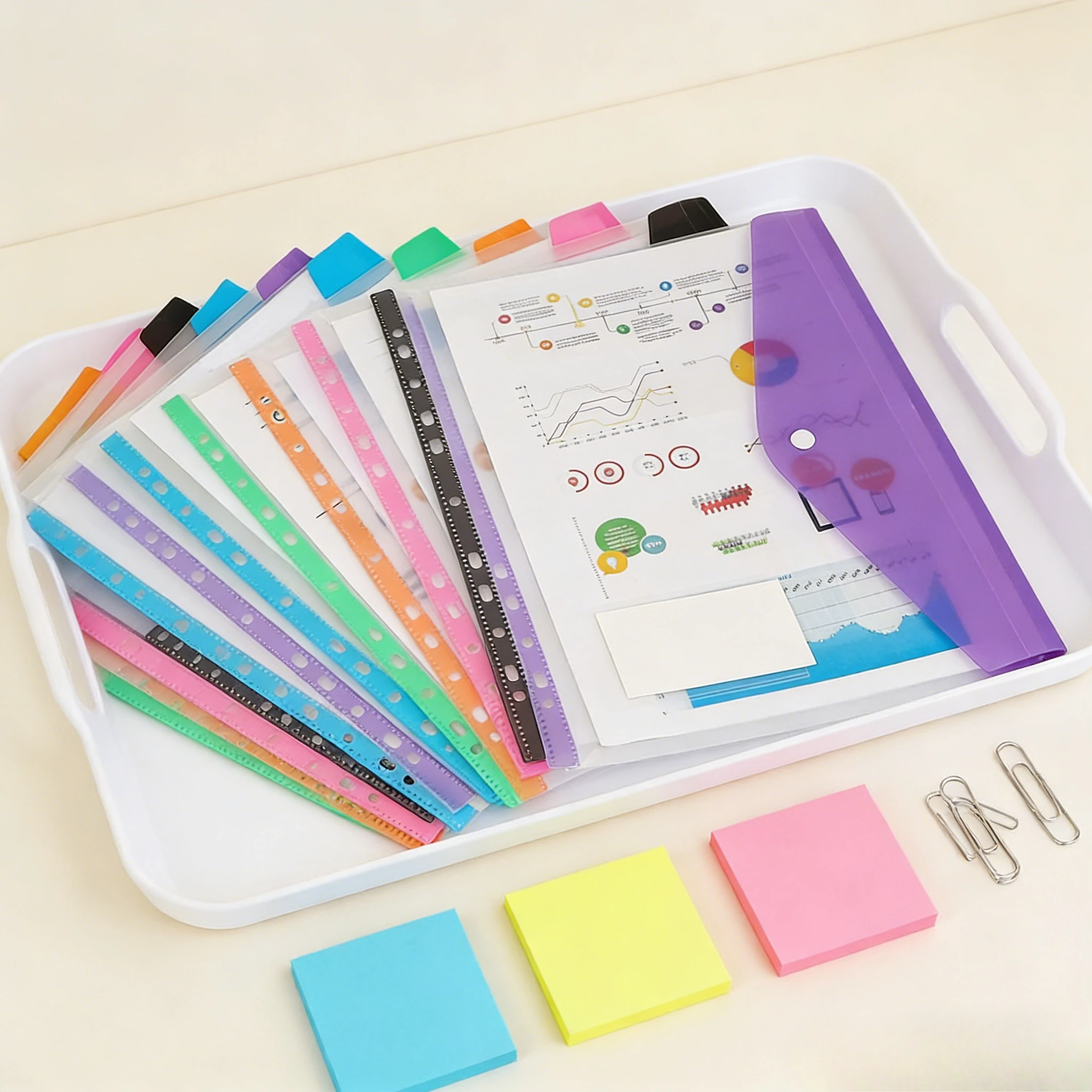 

1 шт. папка для документов формата А4 с 11 отверстиями и застежкой-кнопкой для хранения и организации офисных файлов.