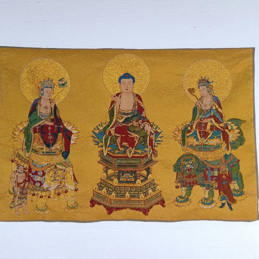 Tibet Tibetan Cloth Silk Sitting the three saints of the west Thangka Tangka Embroidery Painting