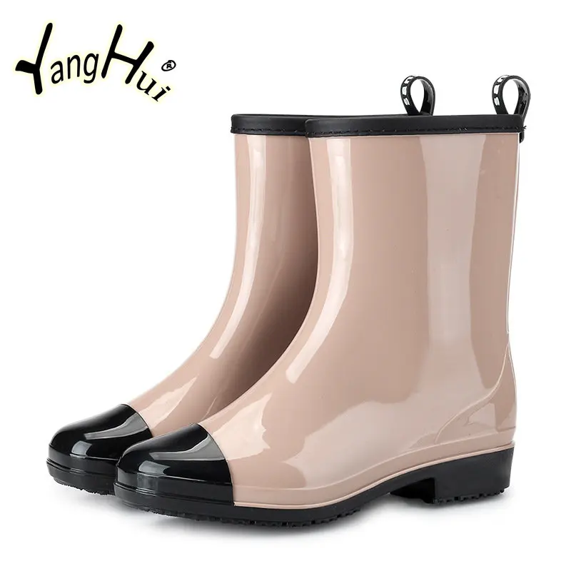 Waterproof Non-slip Wear-resistant Ankle Women\'s Rainboots Mixed Colors All-match Fashion Rain Shoes for Women 2023 New Spring