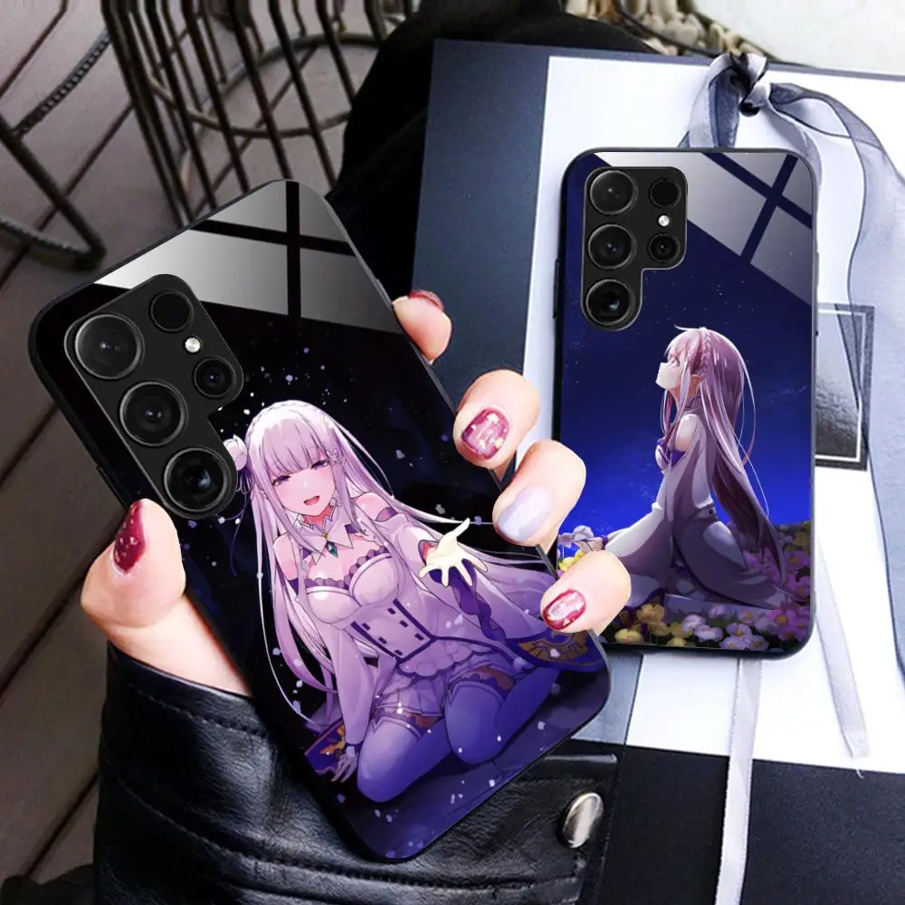ReZero Emilia Waifu Mobile Phone Case for Samsung Galaxy A56 55 54 53 52 51 36 35 34 23 16 15 5G Glass Cover Luxury Pretty
