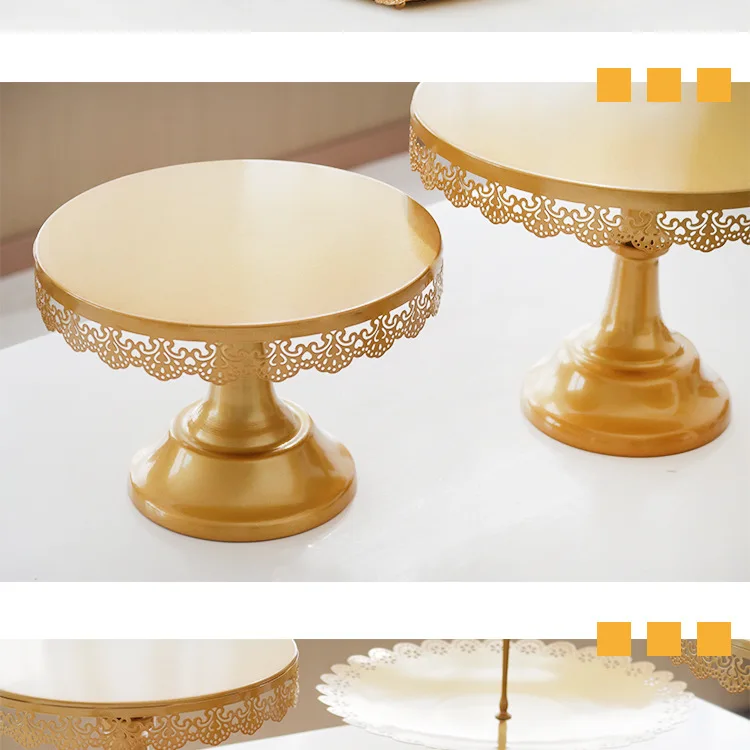 European Retro 8/10/12inch Golden Lace Cake Rack Wedding Dessert Table Decoration Fruit Cake Tray Iron