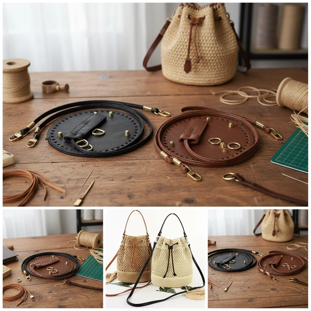 

3Pcs DIY Crochet Dumpling Bag Accessory Set Adjustable Shoulder Strap Zipper Durable Faux Leather Base