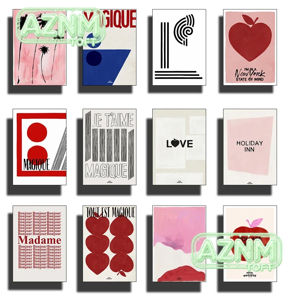 Modern Nordic Retro Art Red Love Apple Simple French Abstract Love Poster Picture Canvas Printing Home Room Decoration Painti