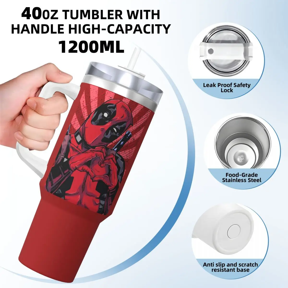 Deadpool Love Finger Heart Tumbler Cold and Hot Water Bottle Insulated Stainless Steel Coffee Mug Graphic Travelist Mugs Cup