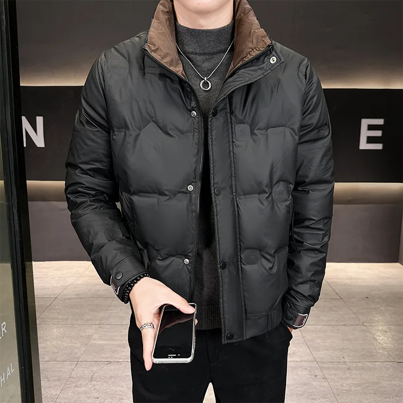 Men Color-coded Stand Collar Long Sleeve Zipper Casual Loose Fit Simple Parkas Winter New Fashion American Style Male Coats Tops