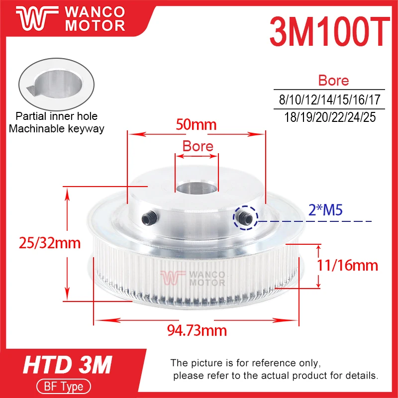 HTD 3M Toothed Belt Pulley 100T 120T 150Teeth with Bore 8-25mm Belt Width 10/15mm Synchronizing Wheel for Timing Pulley System