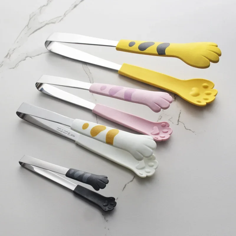 Cute Cat Paw Shape Food Tongs Cute Cartoon Meal Tongs Stainless Steel Barbecue Tongs Sandwich Baking Clip Kitchen Gadgets