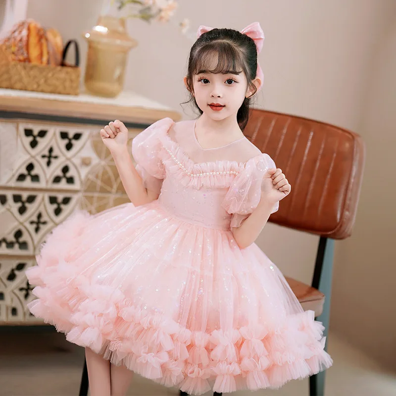 Robe de princesse pour enfants, style palais, style étranger, robe de soirée pour enfants, fil moelleux, robe tutu pour fille, mode, été, nouveau