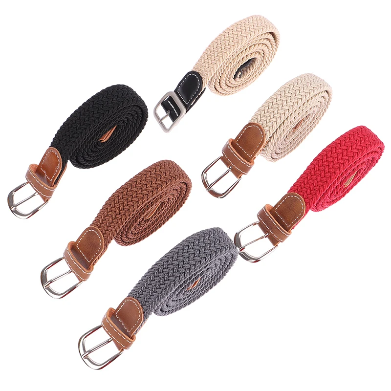 

1Pc Fashion Belt Woven Canvas Belt Metal Buckle Men Women Elastic Braided Belt Punch Free