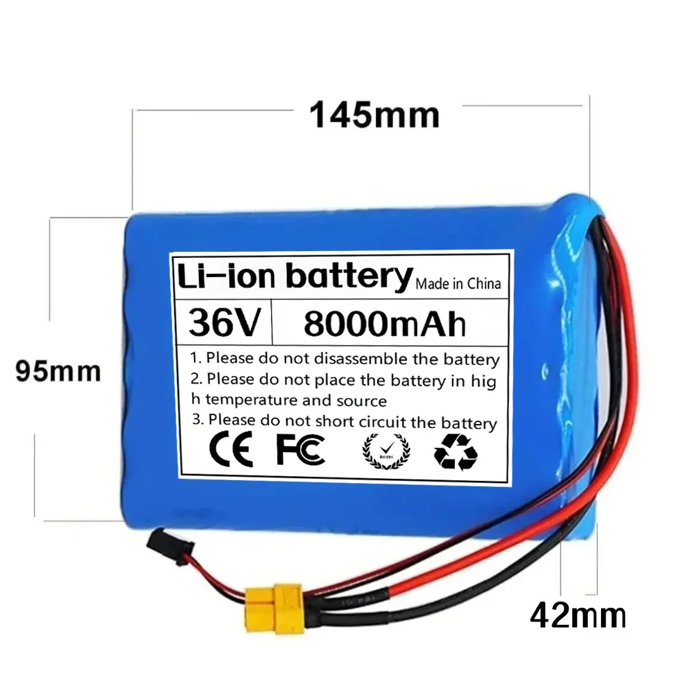 AliExpress Aleaivy 36V 8000mAh 18650 Li-Ion Battery Pack 10S2P Built-in BMS Rechargeable for Scooter Toy Bike,with Customizable Connections.