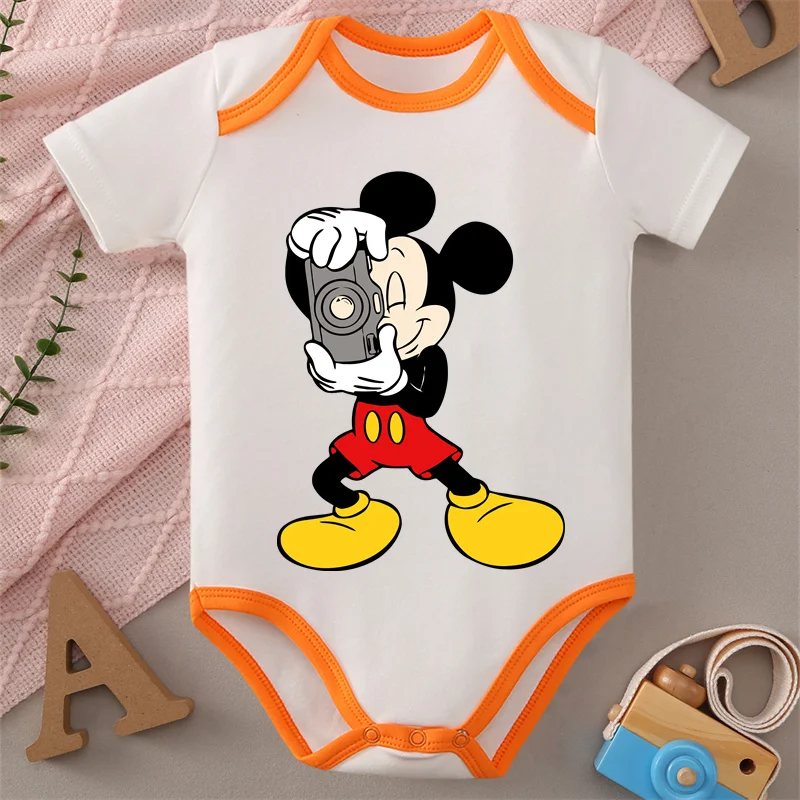 

MINISO Pure Cotton Jumpsuit Mickey Mouse Minnie Print Soft Baby Cloths Onesie Bodysuit for 0 To 12 Months Newborn