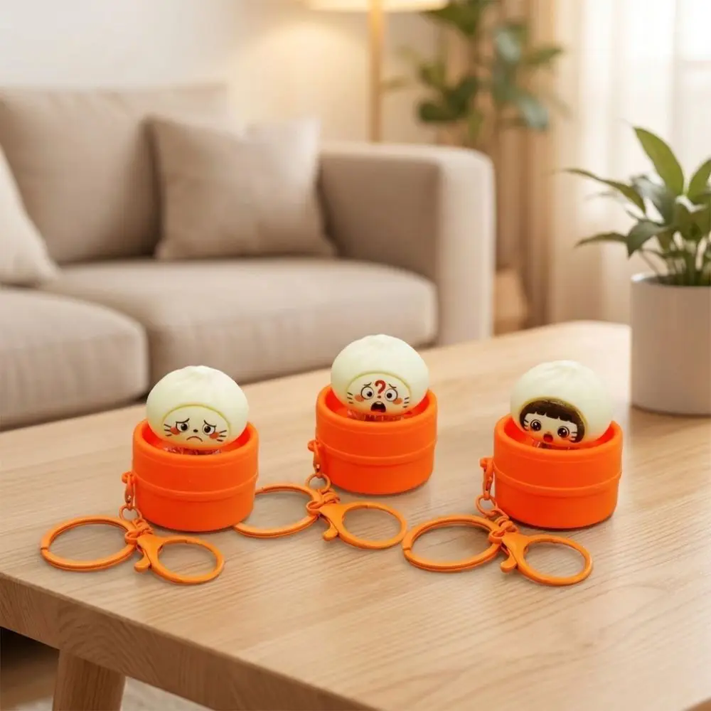 Realistic Glowing Steamer Baozi Fidget Keychain Simulation Cartoon Face Steamer Bun Clicker Stress Charm Slow Rebound