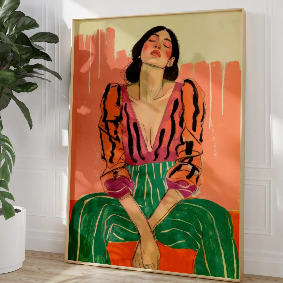 Eklektische Frau, gestreift, abstrakter Leinwanddruck, Poster, moderner Minimalismus, Kunstdrucke, Wohnzimmer, Flur, Wandkunst, Heimdekoration, Poster
