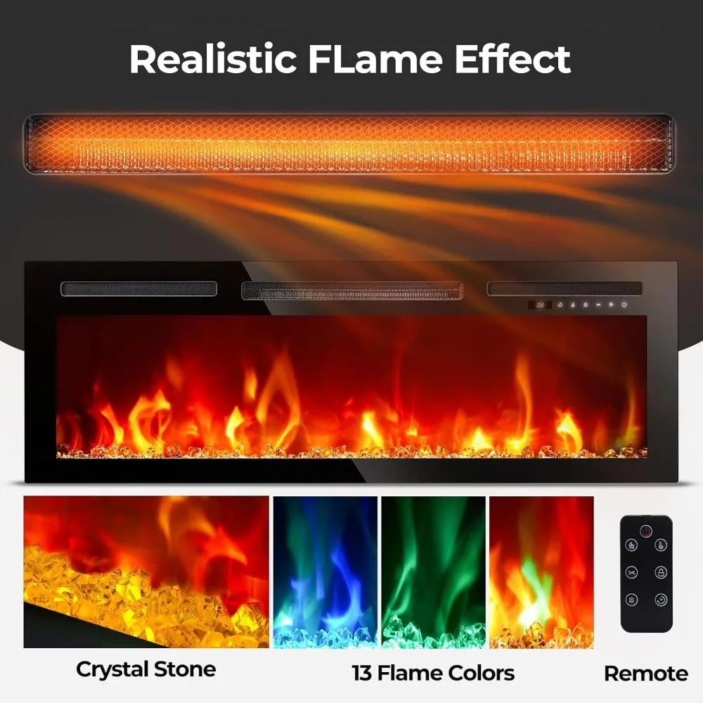 حامل تلفزيون Rolanstar Fireplace مع أضواء LED ومنافذ طاقة، حامل تلفزيون مع 30 مدفأة كهربائية، White Entertainment C