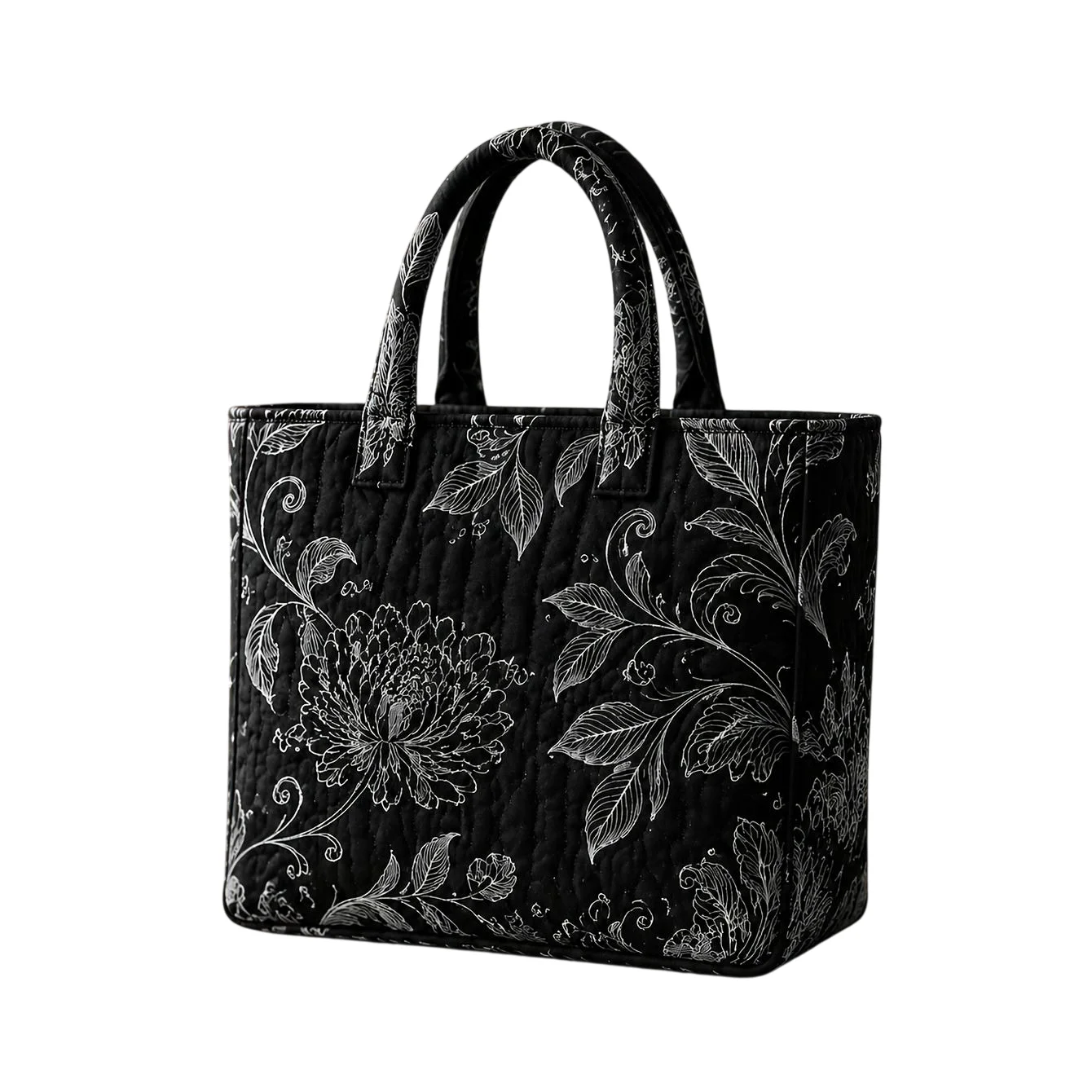 Elegant Classic Black White Floral Quilted Tote Bag Timeless Line Art Durable Shoulder Bag For Work Office Business Everyday Use