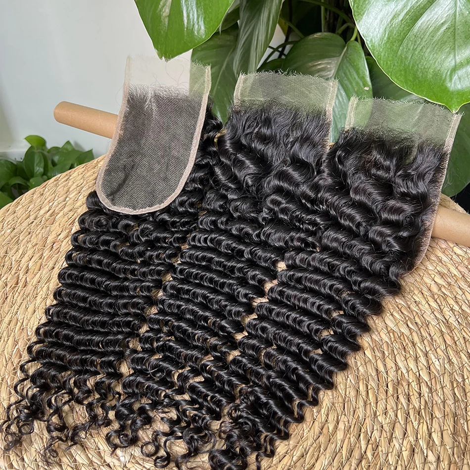 4x6 HD الدانتيل إغلاق عميق شعر بشري مجعد غير مرئية قبل قطعها ابيض عقدة الدانتيل اللون الطبيعي 100% ريال الخام شعر بشري لعذراء