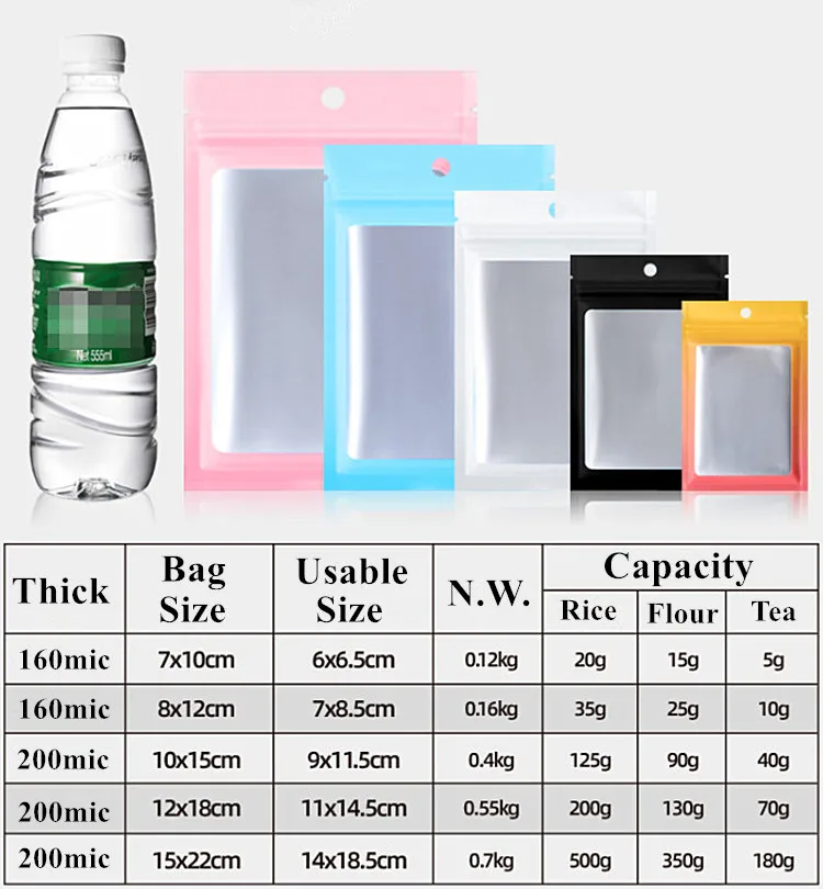 100PCS Flat Aluminum Foil Hanging Ziplock Bags Heat Sealing Snack Coffee Spice Cereals Tea Chocolate Beaf Trial Storage Pouches