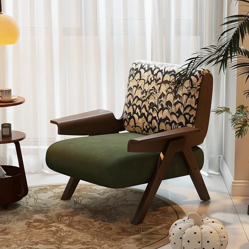 Retro single sofa chair living room French medieval zebra chair designer bedroom casual solid wood back chair