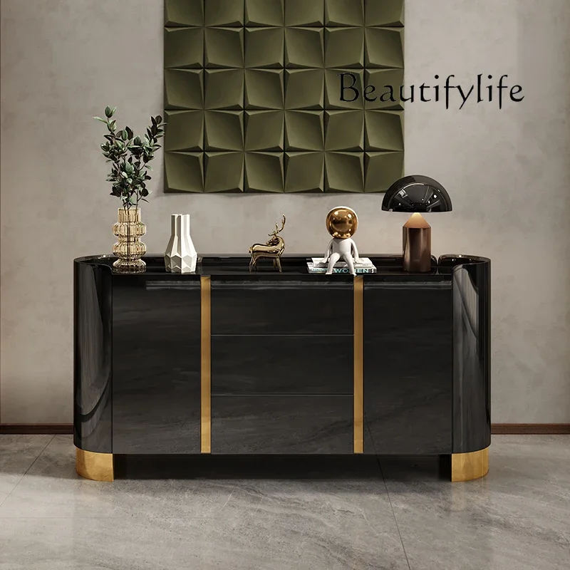 1Italian light luxury dining side entrance cabinet simple rock slab storage bucket cabinet entry door living room storage cabine