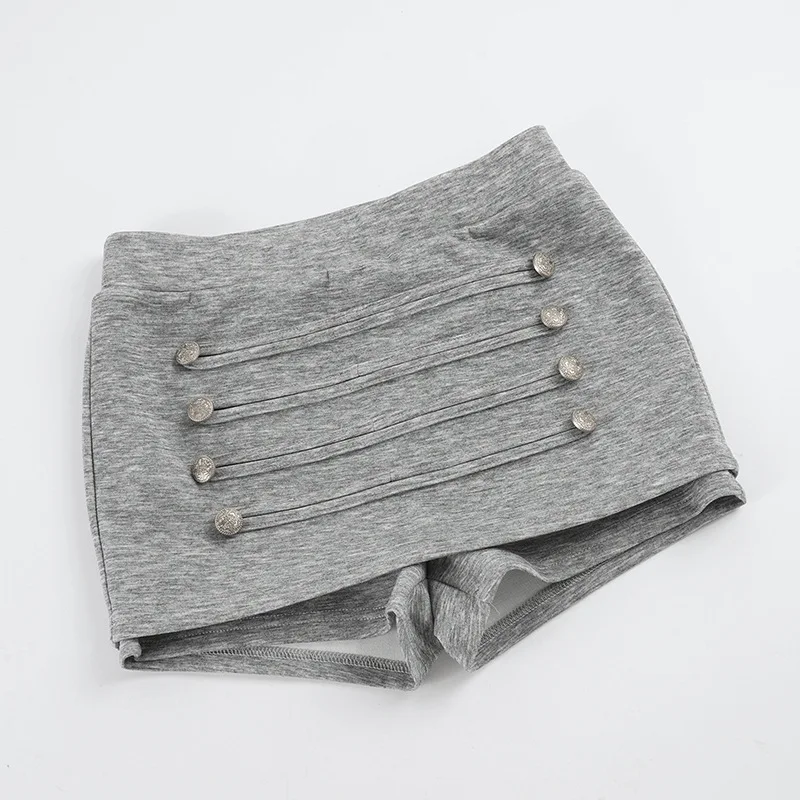 Fashion Button Tight Hip Shorts Skirt Spice Girl Low Waist Anti-light Gray Mini Skirt for Women