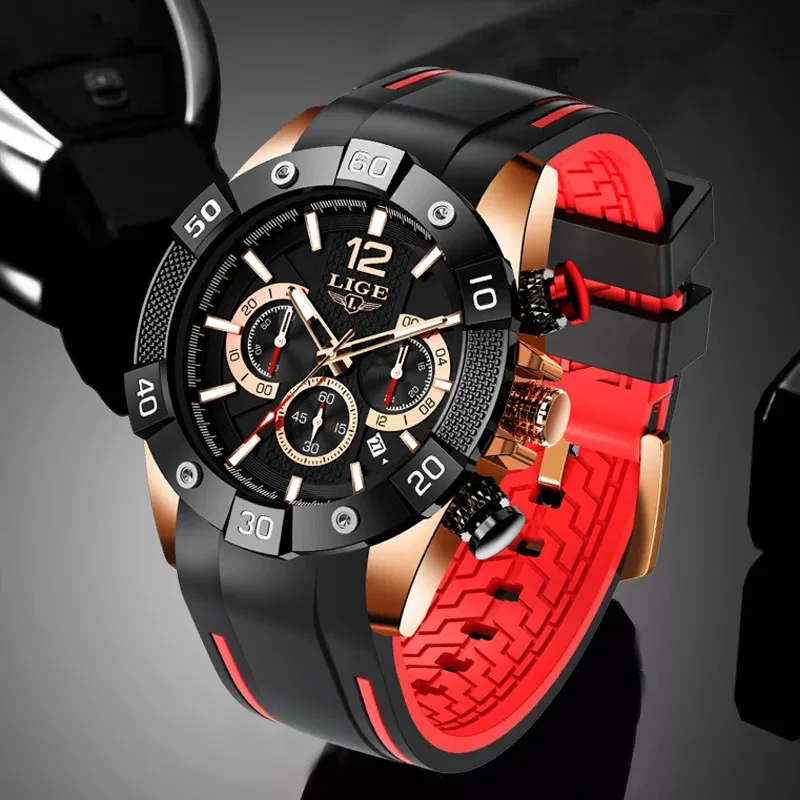 LIGE Mode Outdoor Herrenuhr Retro Klassisch Luxus Casual Sport Kalender Silikonarmband Wasserdicht Leuchtende Quarzuhren für Männer