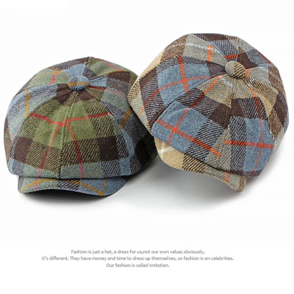 

MZ4438 Мужские береты Женские новые винтажные клетчатые шерстяные береты Мужская женская осенне-зимняя шапка Плоская кепка Регулируемый восьмиугольный берет Кепка