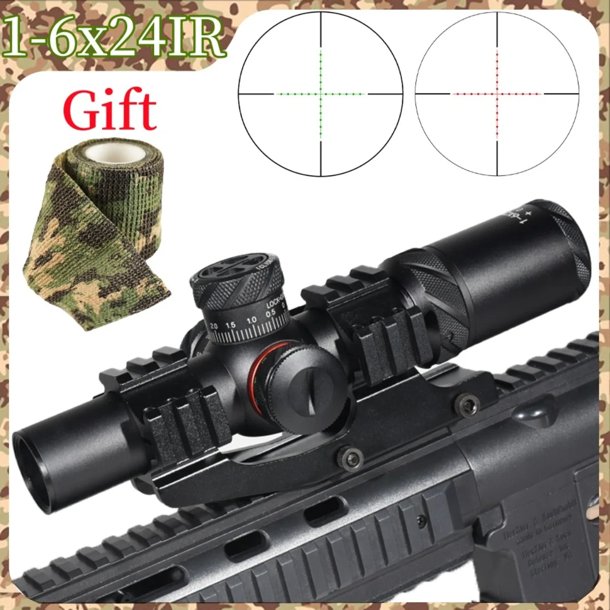 

1-6X24IR Hunting Rifle Scope Tactical Crossbow Short Collimator Airsoft Rifle Accsesories Red/Green Adjustable Optic Sight