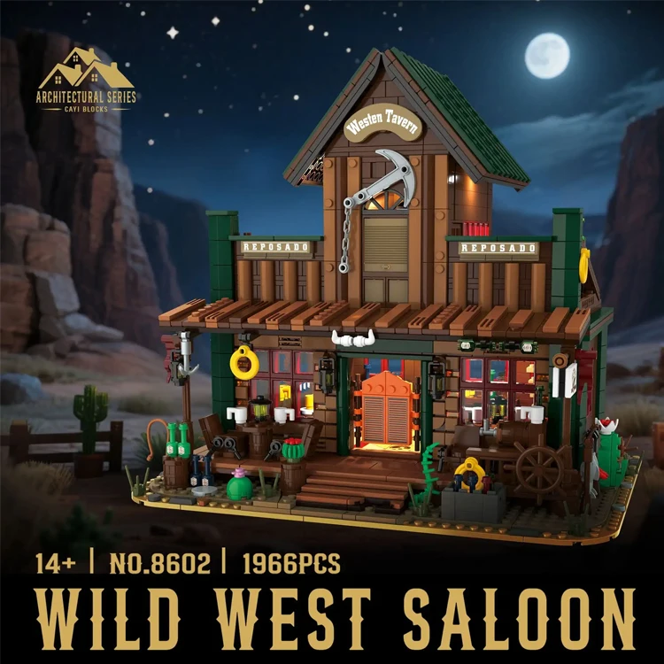 Western Bar Building Blocks Set City View Retro Classics Architecture Modular Assembly Model Kit Creative Toy Adult Gift 1966PCS