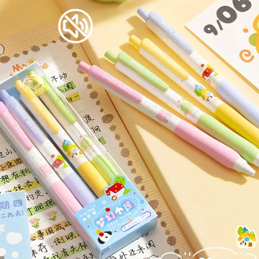 4pcs/set Cartoon Press Type Ballpoint Pen Color-blocking Design Balck Ink Gel Pen Quick-drying Black Ink Pen Student Gift