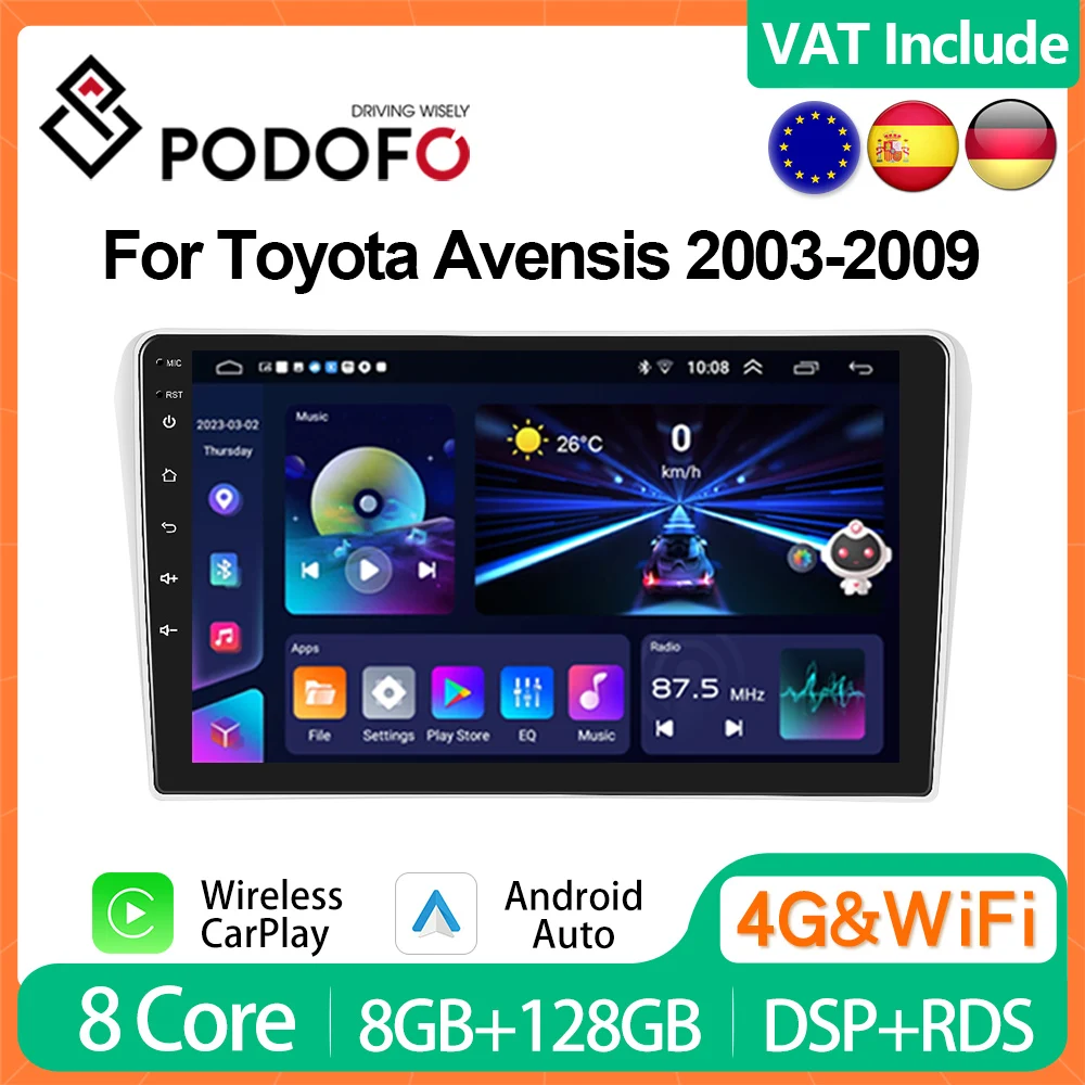 Pdofo 4G 2din CarPlay Android Car Radio For Toyota Avensis T25 2002-2008 Multimedia Player HiFi Stereo Head Unit GPS Navigation