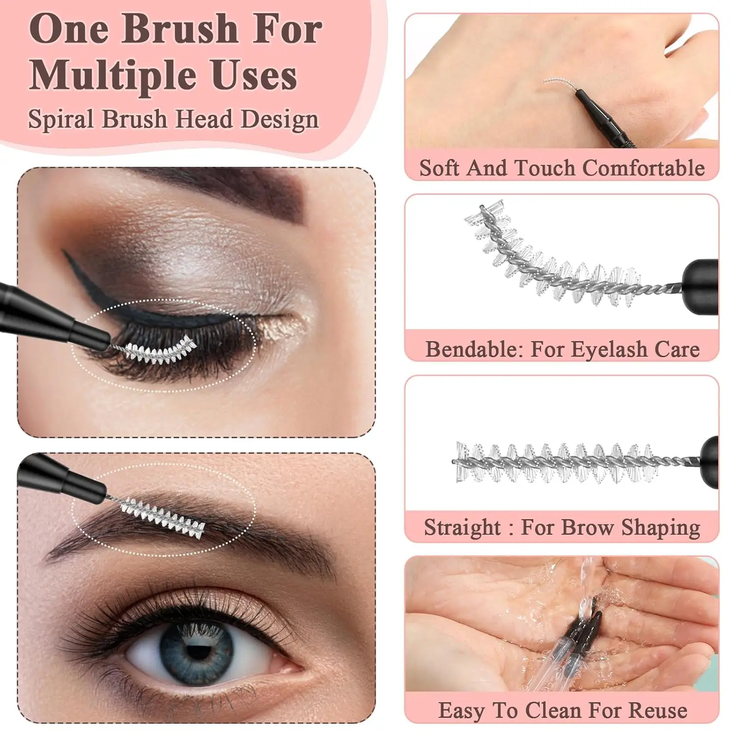 Micro brosse à sourcils avec capuchon, brosse à cils multifonctionnelle, peigne à mascara, 20 pièces