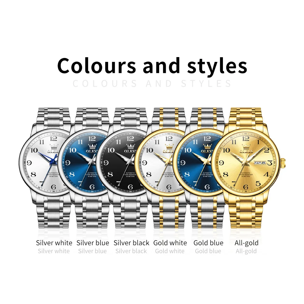 OLEVS 7072 Neue Herrenuhr Original Einfache Automatische Mechanische Uhr Wasserdicht Edelstahl Tag Datum Uhr Für Mann Geschenke