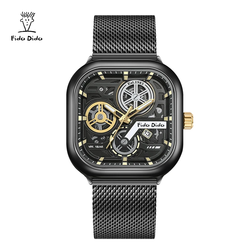 【Fido Dido】Orologi per coppie Orologio al quarzo unisex impermeabile con cinturino in acciaio inossidabile |   Stile meccanico |   Regalo di San Valentino FD2366-1102